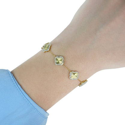 1.00CTW Natural Diamond 10K Yellow & White Gold Diamond Clover Bracelet 7"