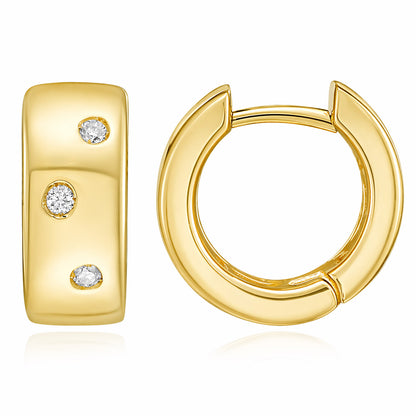 0.17 CTW Natural Diamond 14K Gold Diamond Huggie Earrings & Barrel Necklace Set