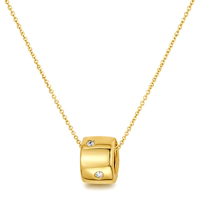 0.08CTW Natural Diamonds 14K Gold Barrel Charm Adjustable Cable Necklace 16"-18"