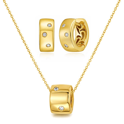 0.17 CTW Natural Diamond 14K Gold Diamond Huggie Earrings & Barrel Necklace Set