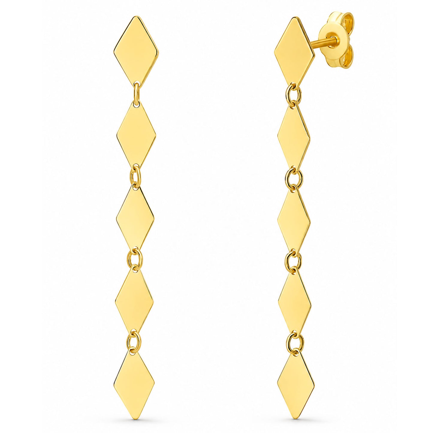 14K Yellow Mirror Kite Link Dangle Drop Butterfly Backing Earrings