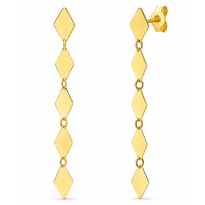 14K Yellow Mirror Kite Link Dangle Drop Butterfly Backing Earrings
