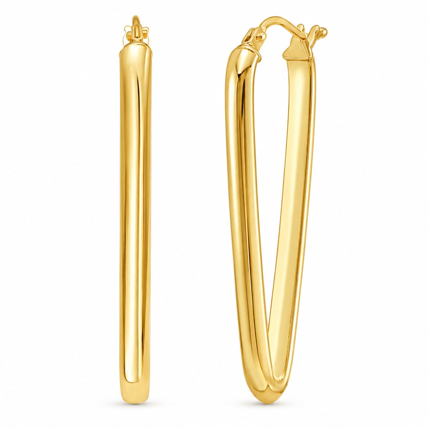 14K Yellow Gold Polished "V" Hinged Clasp Hoop Earrings