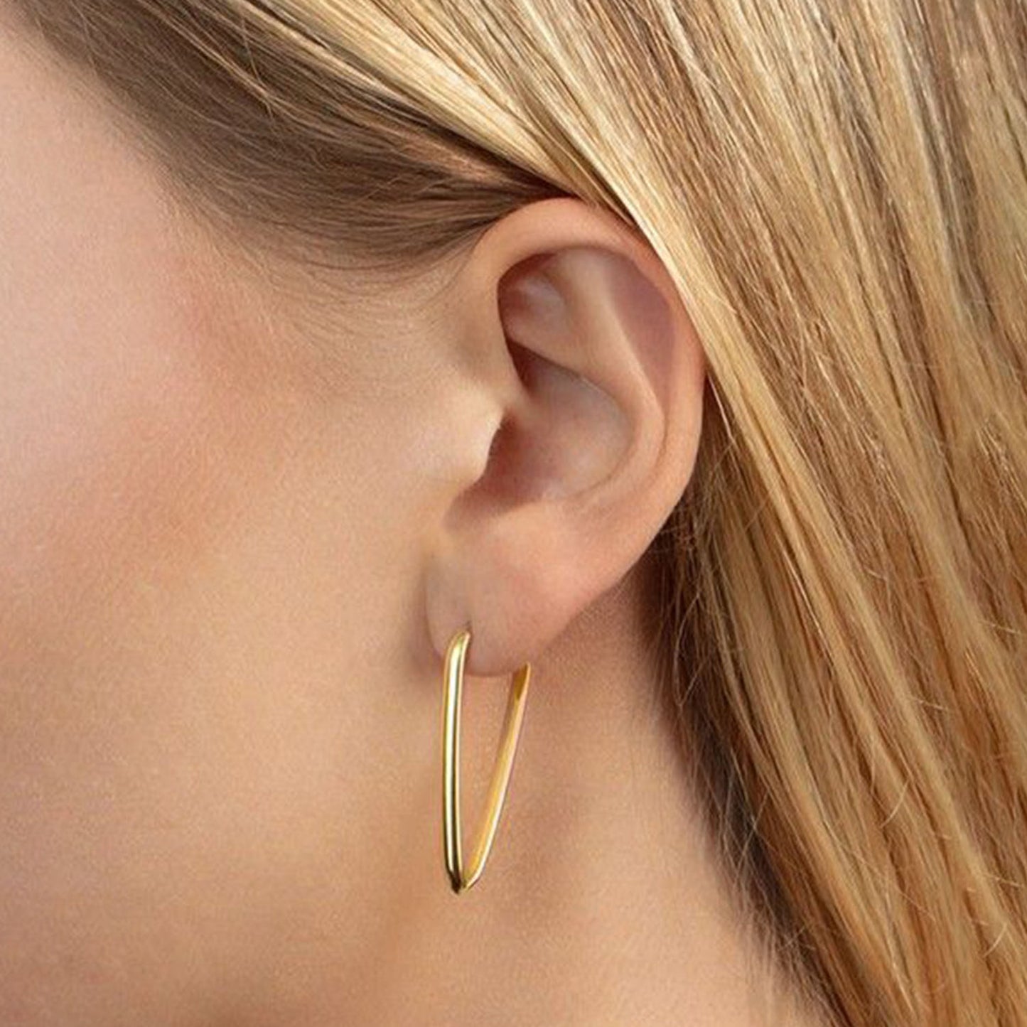 14K Yellow Gold Polished "V" Hinged Clasp Hoop Earrings