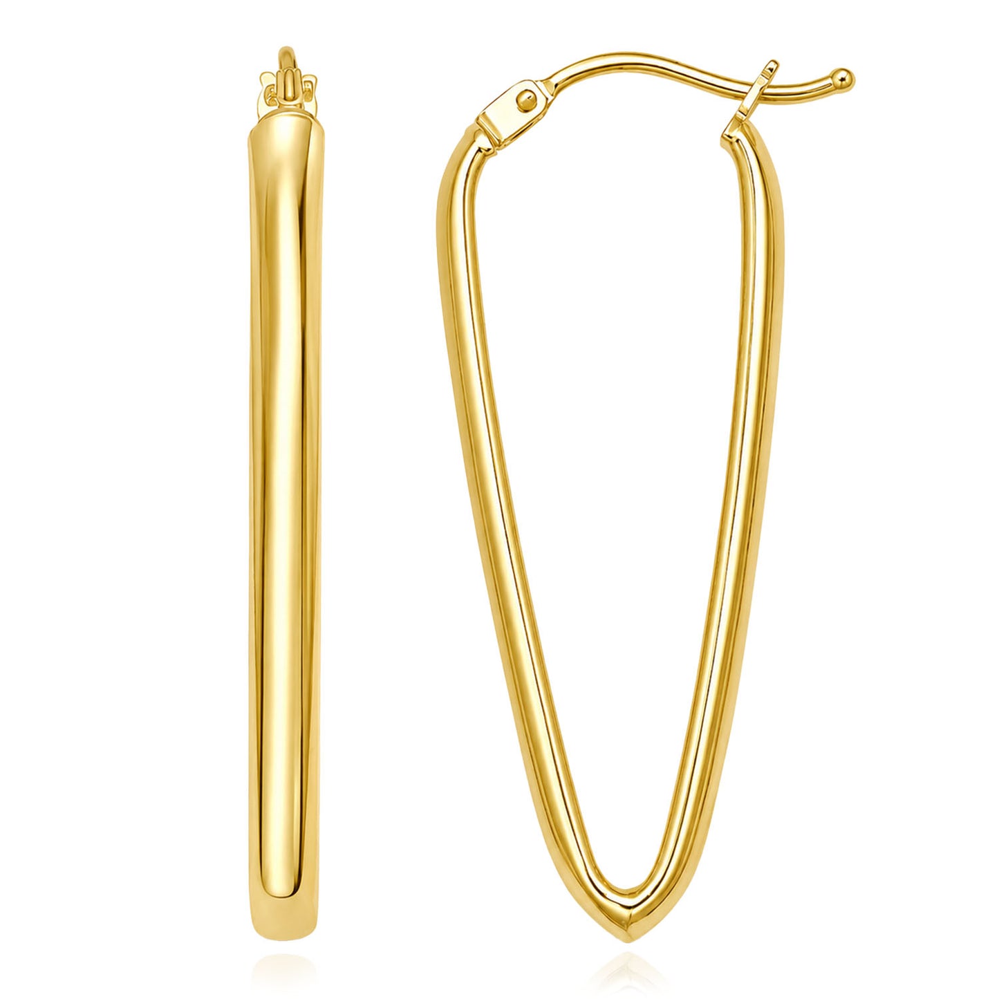 14K Yellow Gold Polished "V" Hinged Clasp Hoop Earrings