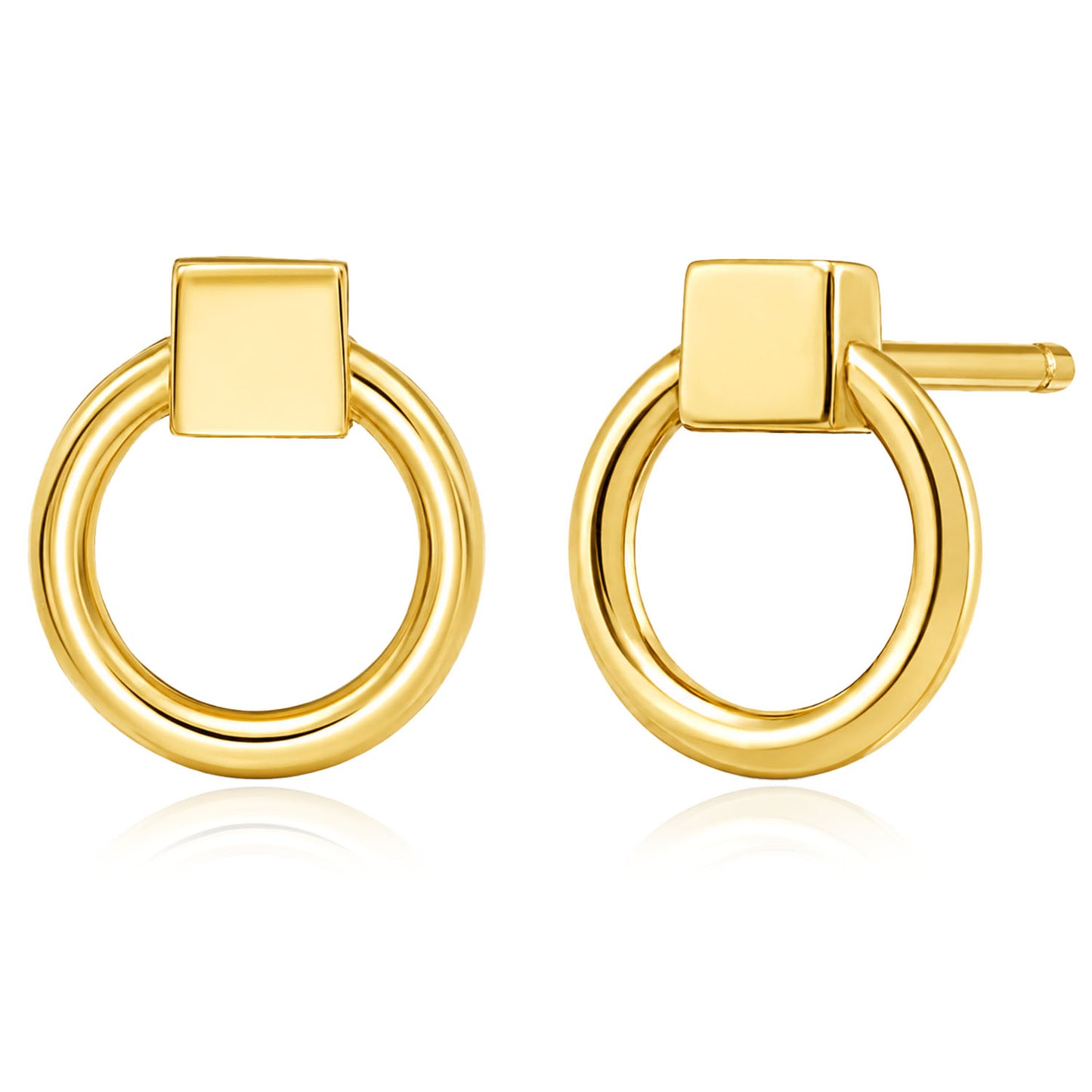 14K Yellow Gold Polished Open Circle Stud Earrings