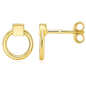 14K Yellow Gold Polished Open Circle Stud Earrings