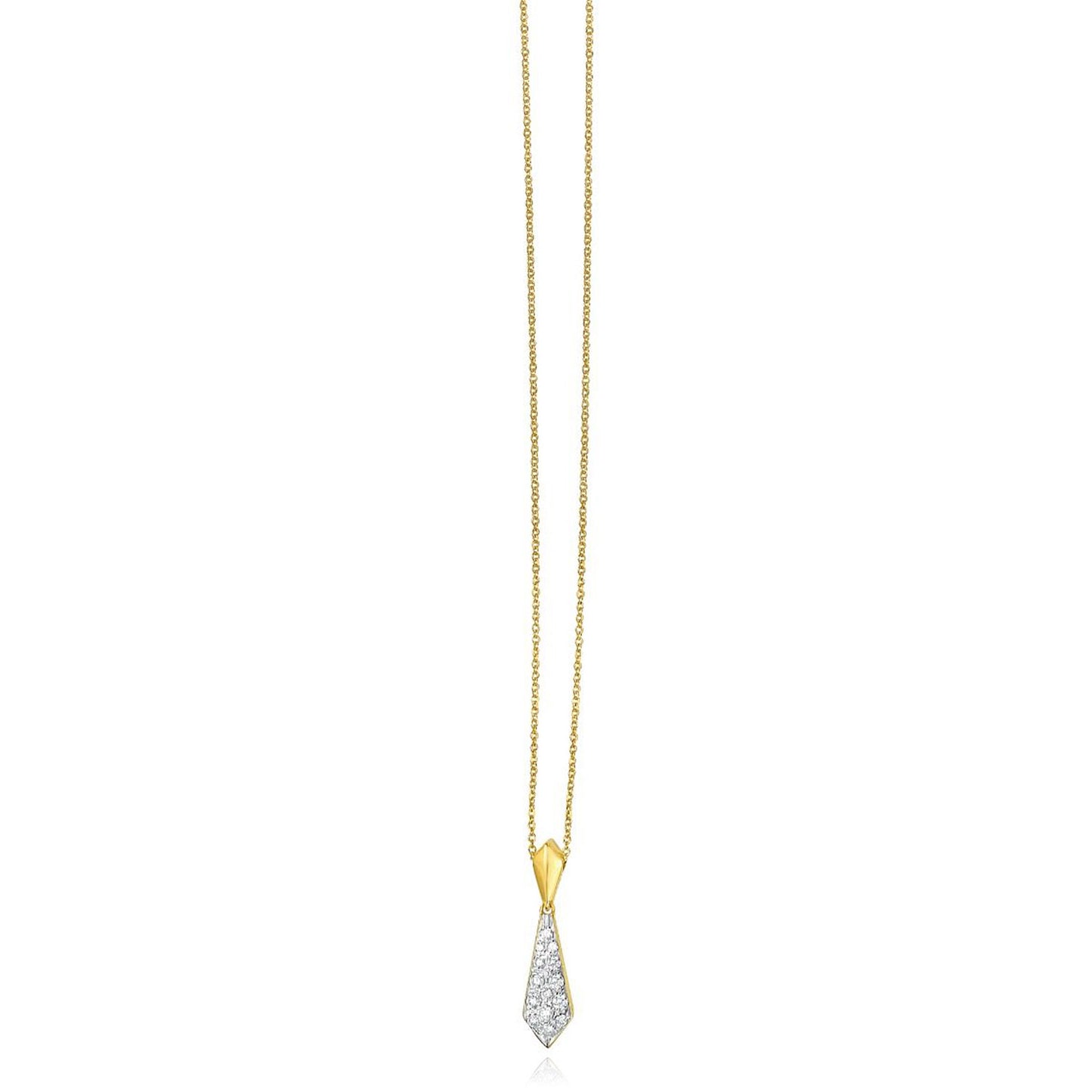 0.16CTW Natural Diamond 14K Yellow Gold Necktie Adjustable Necklace 16"-18"