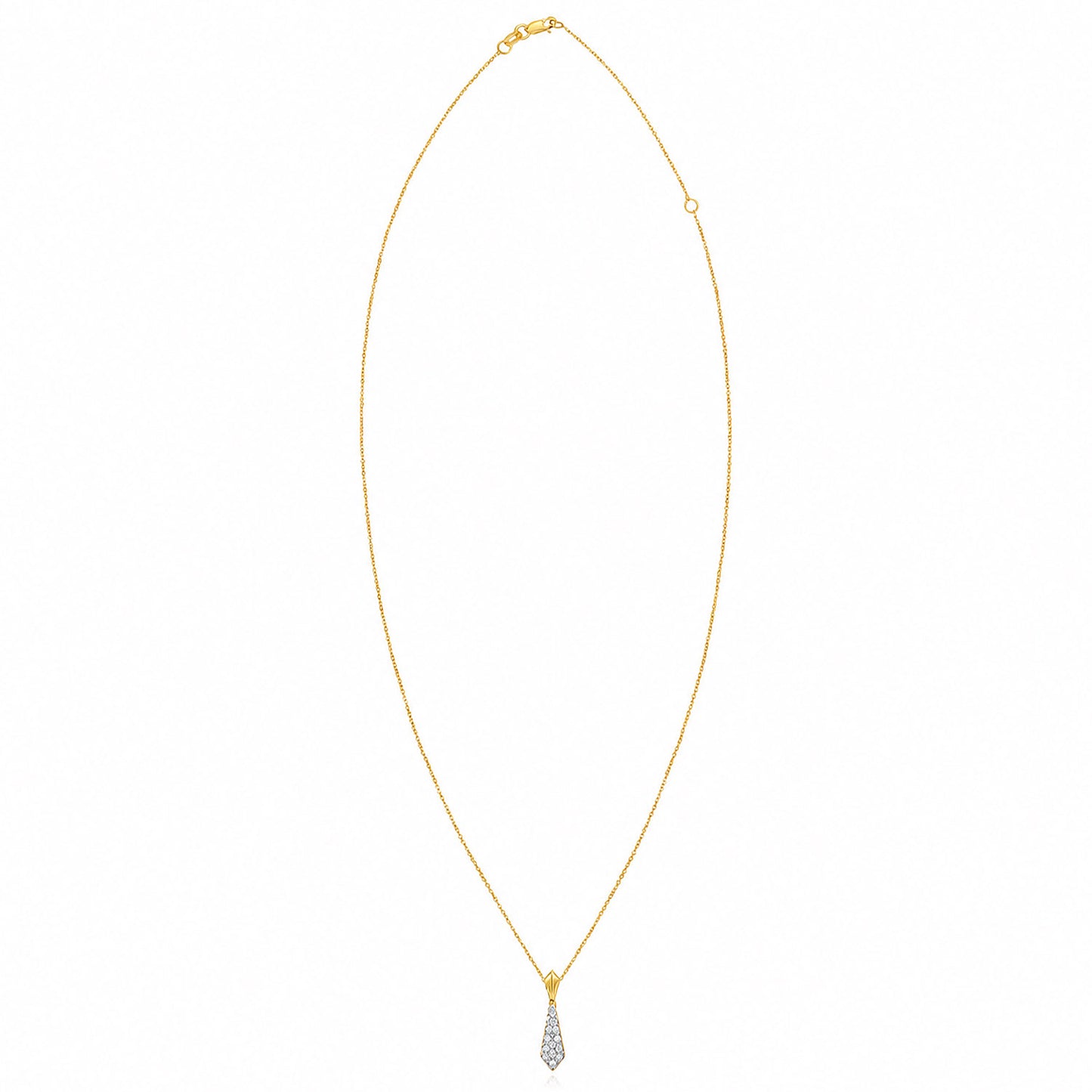 0.16CTW Natural Diamond 14K Yellow Gold Necktie Adjustable Necklace 16"-18"