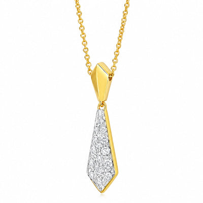 0.16CTW Natural Diamond 14K Yellow Gold Necktie Adjustable Necklace 16"-18"