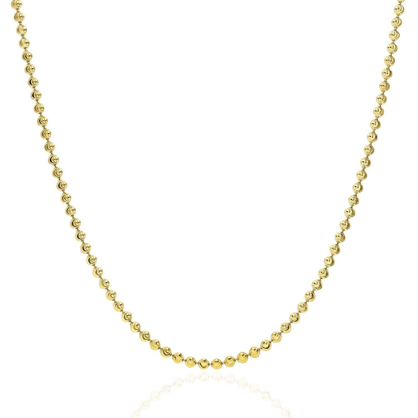 Yellow Gold Over Silver 2.3mm Ball Bead Moon Cut Dog Tag Chain Necklace 16"-30"