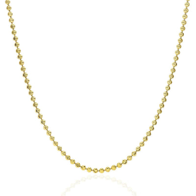Yellow Gold Over Silver 2.3mm Ball Bead Moon-Cut Dog Tag Chain (Hollow) 16"-30"