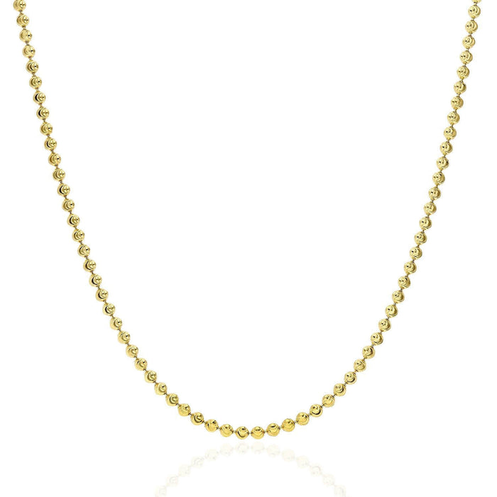 Yellow Gold Over Silver 2.3mm Ball Bead Moon-Cut Dog Tag Chain (Hollow) 16"-30"