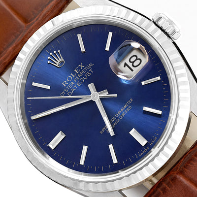 36mm Rolex Datejust 16233 Blue Dial 18K White Gold Bezel Stainless Steel Watch