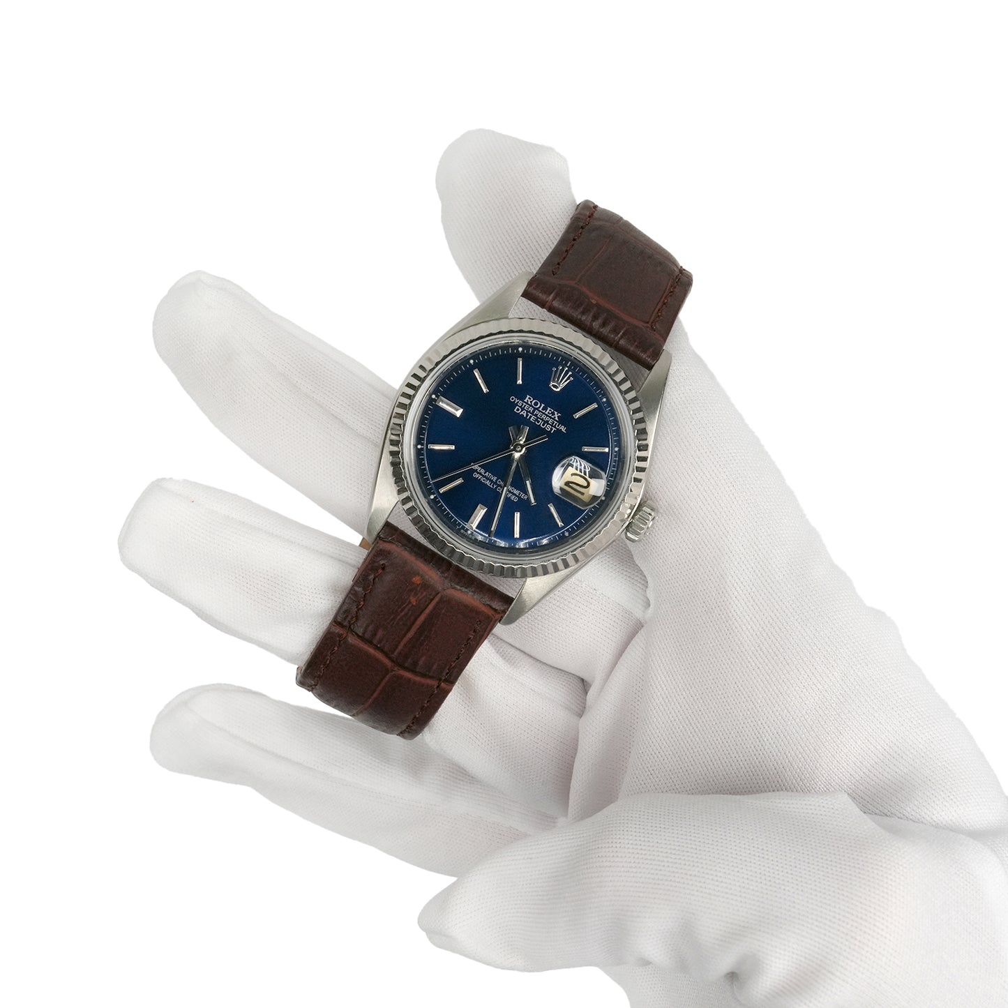 36mm Rolex Datejust 16013 Blue Dial 18K White Gold Bezel Stainless Steel Watch