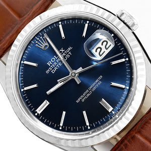 36mm Rolex Datejust 16013 Blue Dial 18K White Gold Bezel Stainless Steel Watch