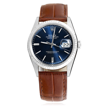 36mm Rolex Datejust 16013 Blue Dial 18K White Gold Bezel Stainless Steel Watch