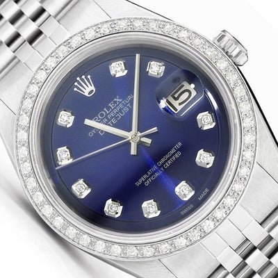 Rolex Datejust 1603 36mm Blue Dial 18K White Gold Diamond Bezel Jubilee