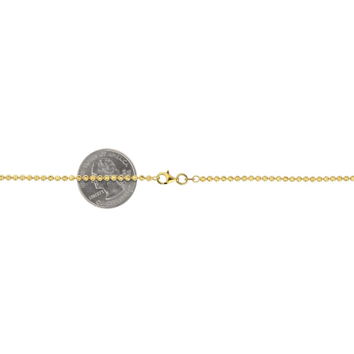 Yellow Gold Over Silver 2.3mm Ball Bead Moon-Cut Dog Tag Chain (Hollow) 16"-30"