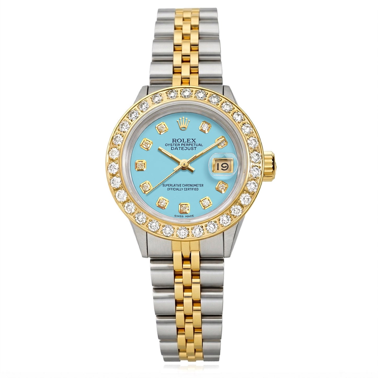 26mm Rolex Datejust 6917 Turquoise Dial Diamond Bezel Steel Women's Watch