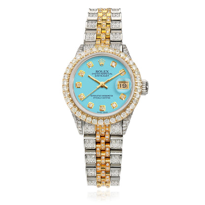 26mm Rolex Datejust 69173 Diamond Jubilee Band Turquoise Dial Bezel Watch