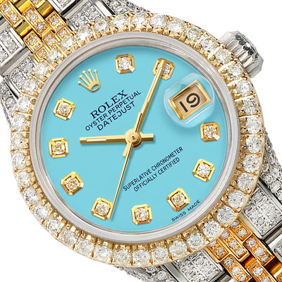 26mm Rolex Datejust 6917 Diamond Jubilee Band Turquoise Dial Bezel Watch