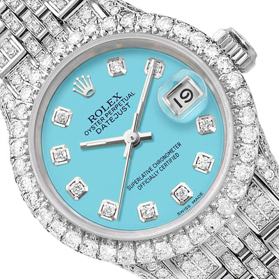26mm Rolex Datejust 6917 Custom Diamond Pave Jubilee Band Turquoise Dial Watch