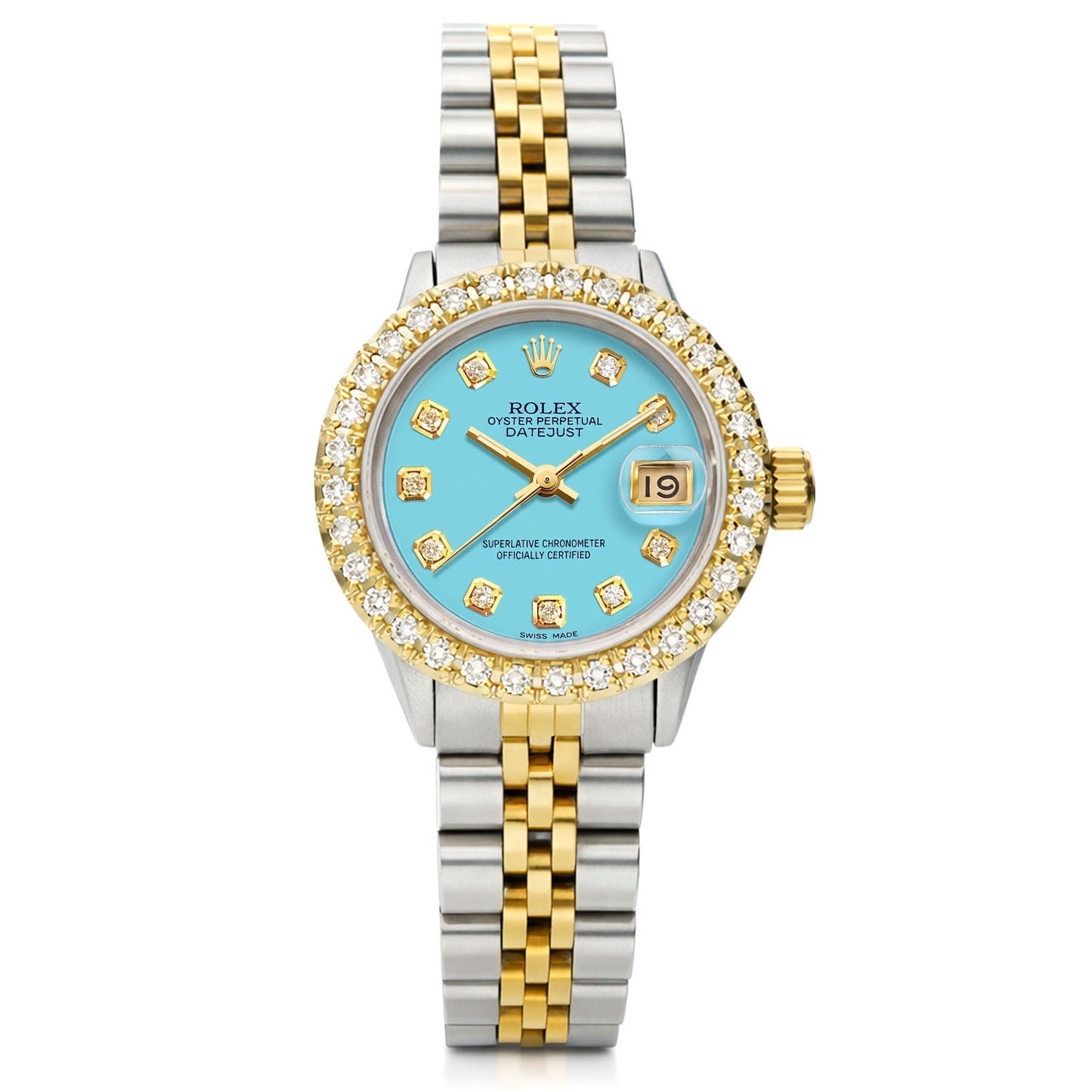 26mm Rolex Datejust 6917 Diamond Bezel Turquoise Dial Steel Women's Watch