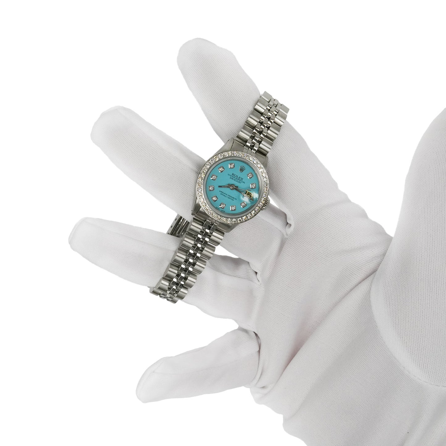 26mm Rolex Datejust 6917 Turquoise Diamond Dial Steel Gold Women's Watch