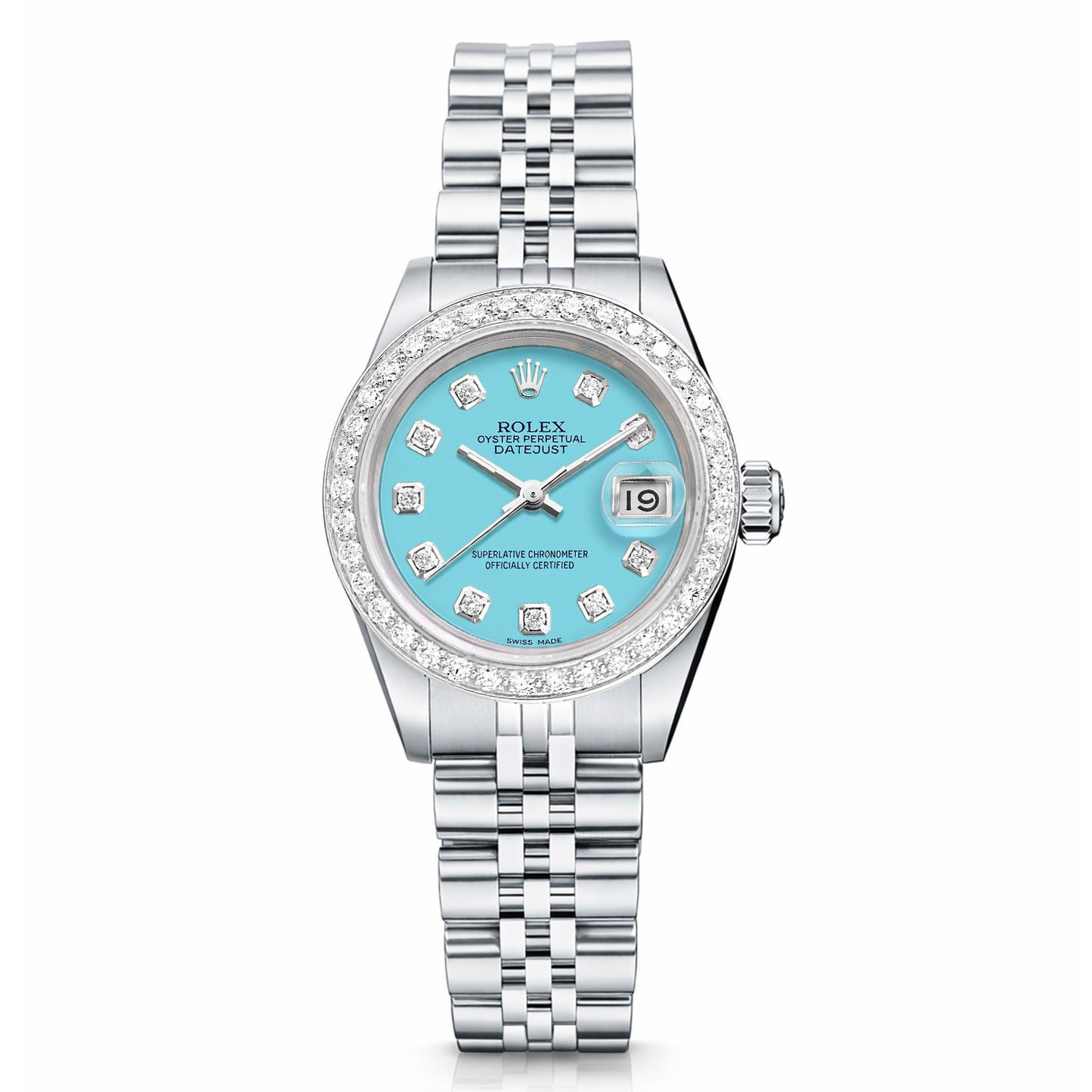 26mm Rolex Datejust 6917 Turquoise Diamond Dial Steel Gold Women's Watch