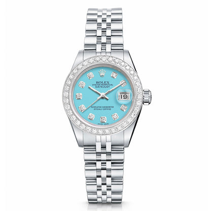 26mm Rolex Datejust 6917 Turquoise Diamond Dial Steel Gold Women's Watch