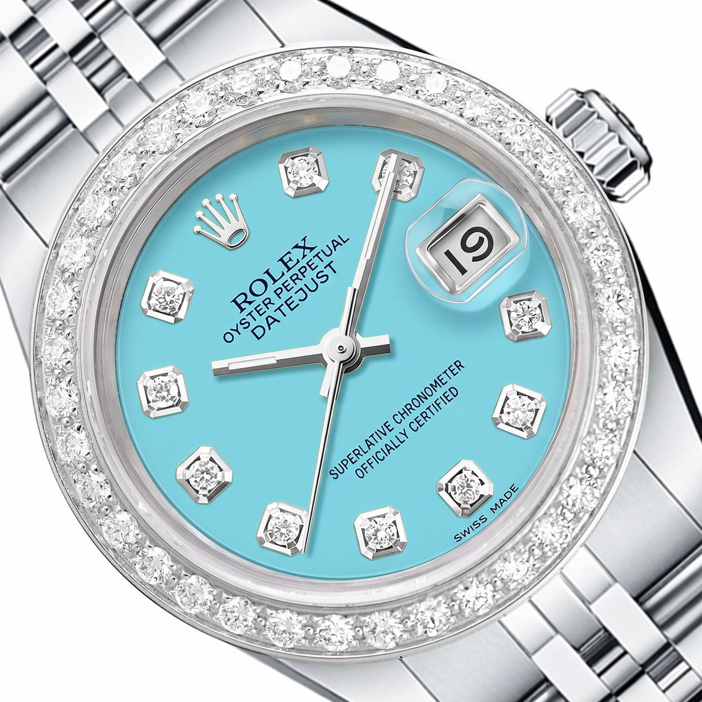 26mm Rolex Datejust 6917 Turquoise Diamond Dial Steel Gold Women's Watch