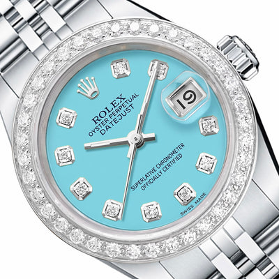 26mm Rolex Datejust 6917 Turquoise Diamond Dial Steel Gold Women's Watch