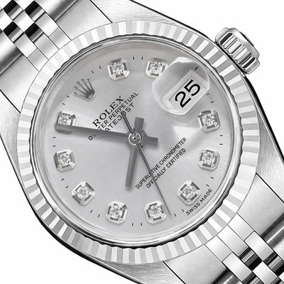 Rolex Datejust 69174 26mm Silver Dial Fluted Gold Bezel Steel Women's Watch