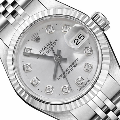 Rolex Datejust 69174 26mm Silver Dial Fluted Gold Bezel Steel Women's Watch