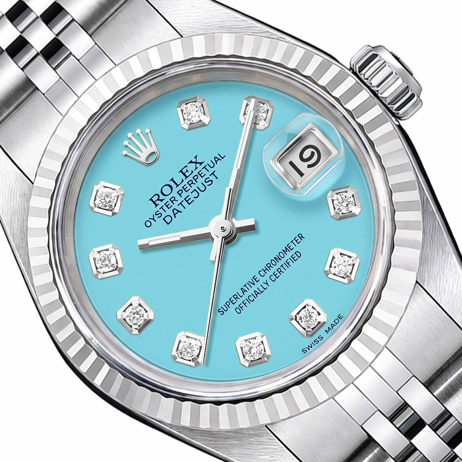 Rolex Datejust 6917 26mm Turquoise Dial Fluted Gold Bezel Steel