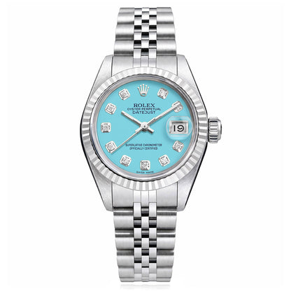 Rolex Datejust 6917 26mm Turquoise Dial Fluted Gold Bezel Steel Women's Watch
