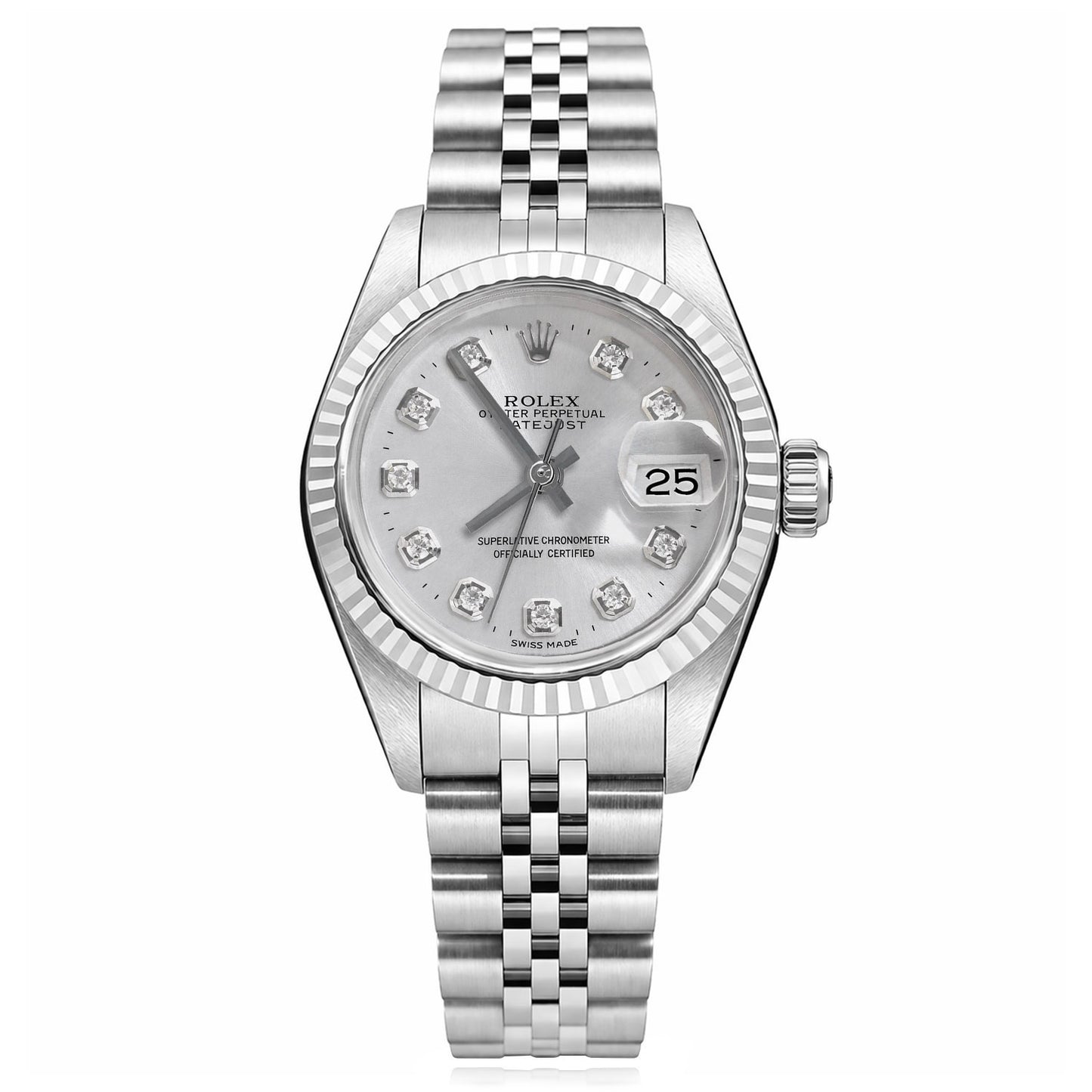 Rolex Datejust 69174 26mm Silver Dial Fluted Gold Bezel Steel Women's Watch