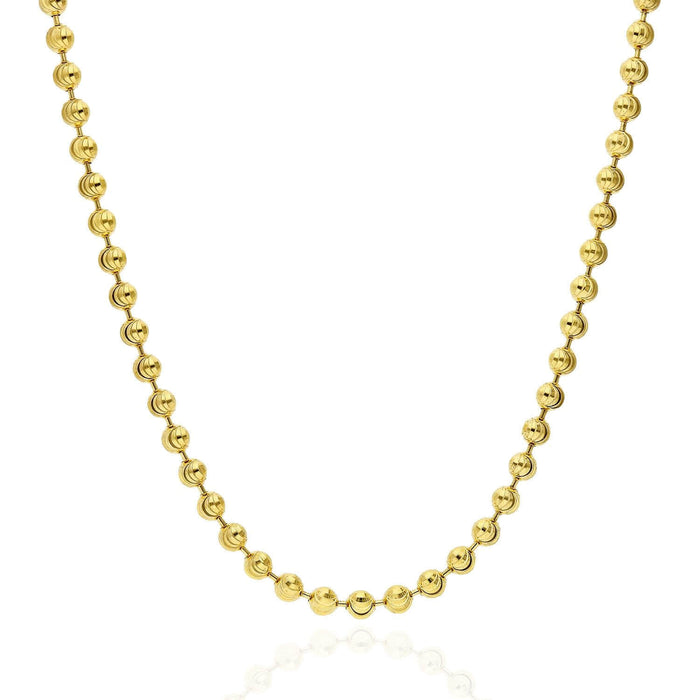 Yellow Gold Over Sterling Silver 4mm Ball Bead Moon-Cut Chain (Hollow) 18"-30"
