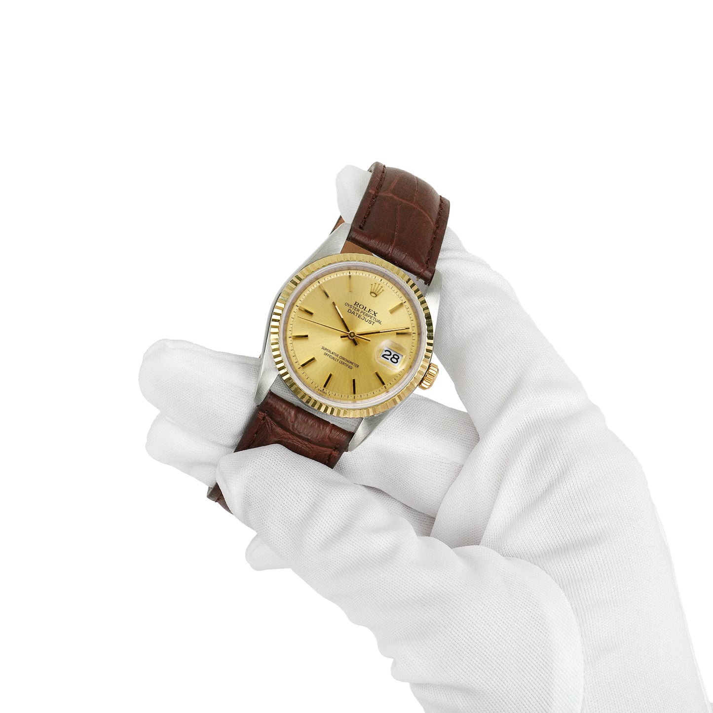 Rolex Datejust 1601 36mm Gold Dial 18k Gold Fluted Bezel Stainless Steel Watch