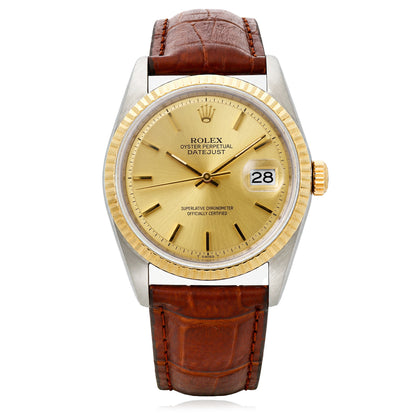 Rolex Datejust 1601 36mm Gold Dial 18k Gold Fluted Bezel Stainless Steel Watch