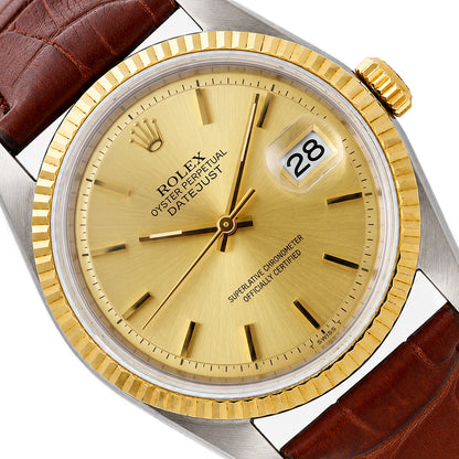 Rolex Datejust 1601 36mm Gold Dial 18k Gold Fluted Bezel Stainless Steel Watch