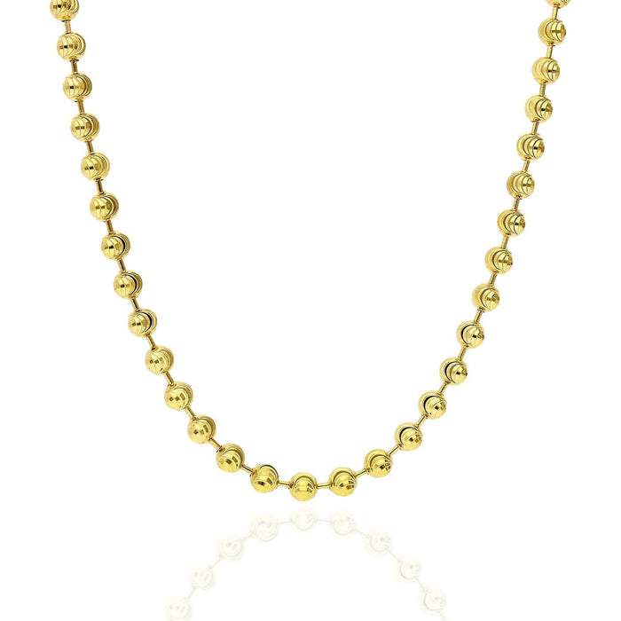 Yellow Gold Over Sterling Silver 5mm Ball Bead Moon-Cut Chain (Hollow) 18"-30"