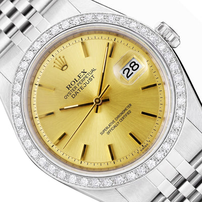 Rolex Datejust 1603 36mm Gold Dial 18K Gold Diamond Bezel Jubilee Men's Watch