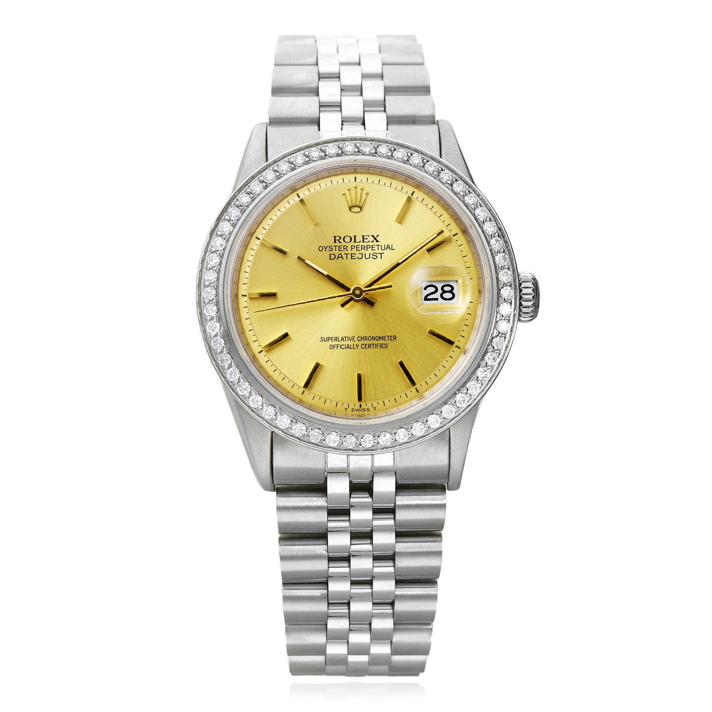 Rolex Datejust 1603 36mm Gold Dial 18K Gold Diamond Bezel Jubilee Men's Watch