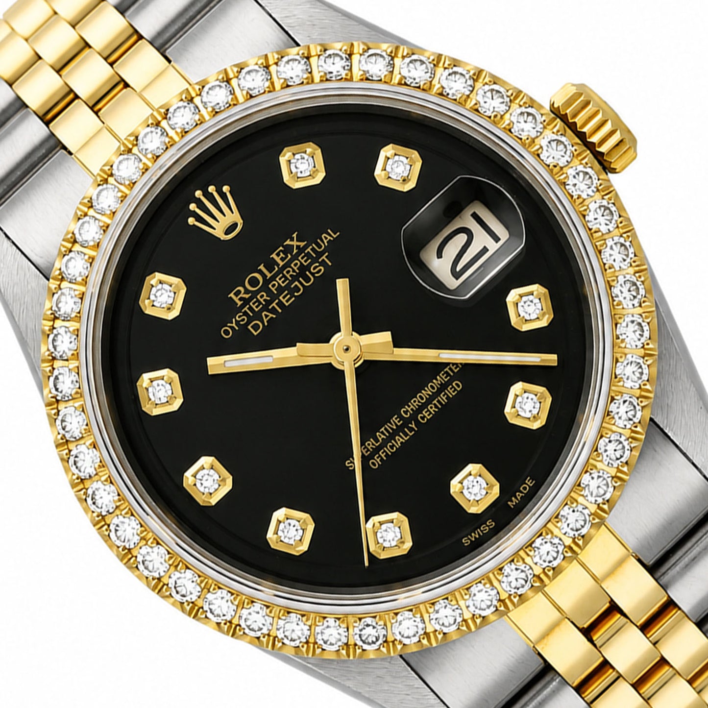 36mm Rolex Datejust 1601 Jubilee Black Dial 3.30Ct Diamond Bezel Watch