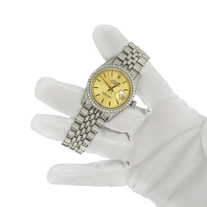 36mm Rolex Datejust 1601 9.00 TCW Diamond Jubilee Band Gold Dial Bezel Watch