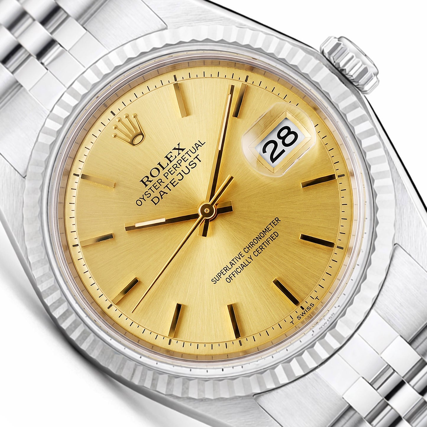 Rolex Datejust 1601 36mm 18K White Gold Bezel Gold Dial Jubilee Steel Men Watch