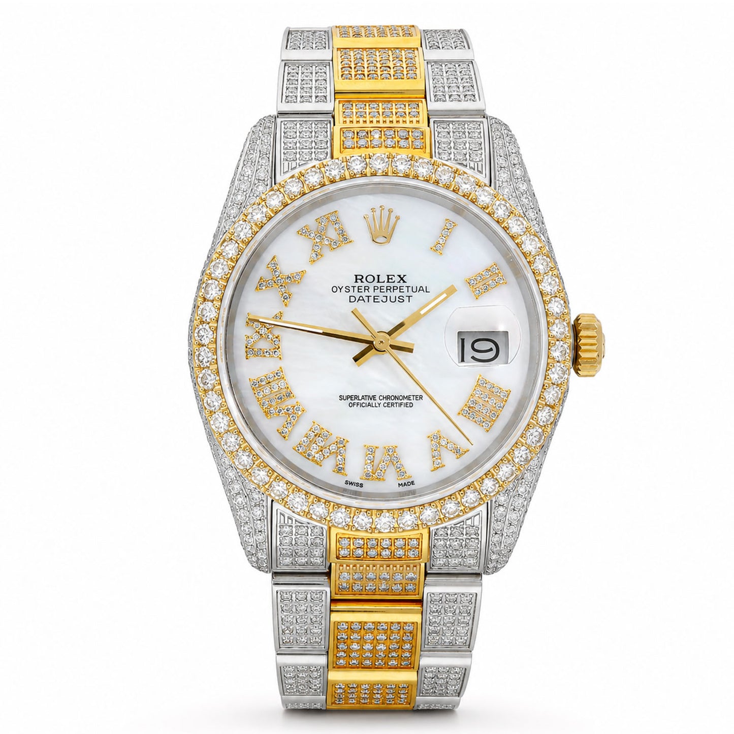 Rolex Datejust 36mm 16013 10TCW Diamond Oyster Band White MOP Dial Steel Watch