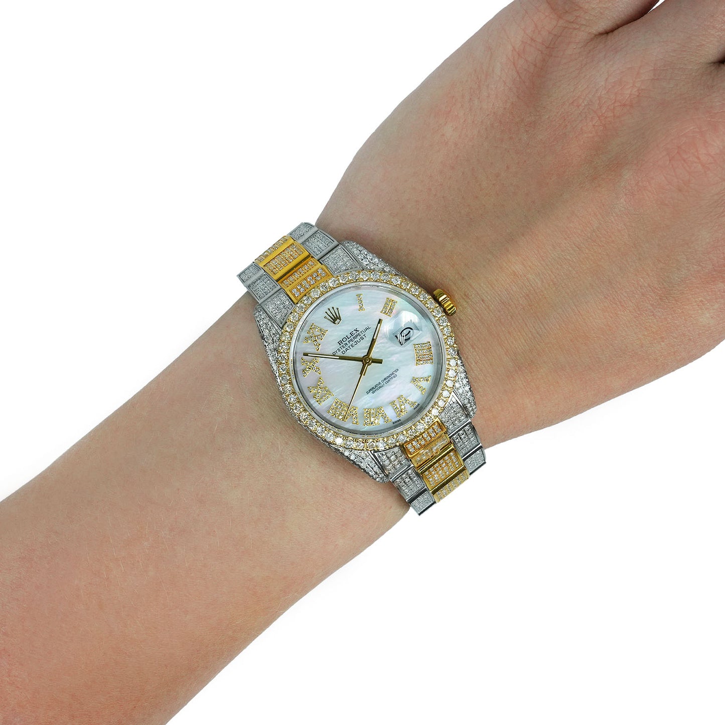 Rolex Datejust 36mm 16013 10TCW Diamond Oyster Band White MOP Dial Steel Watch